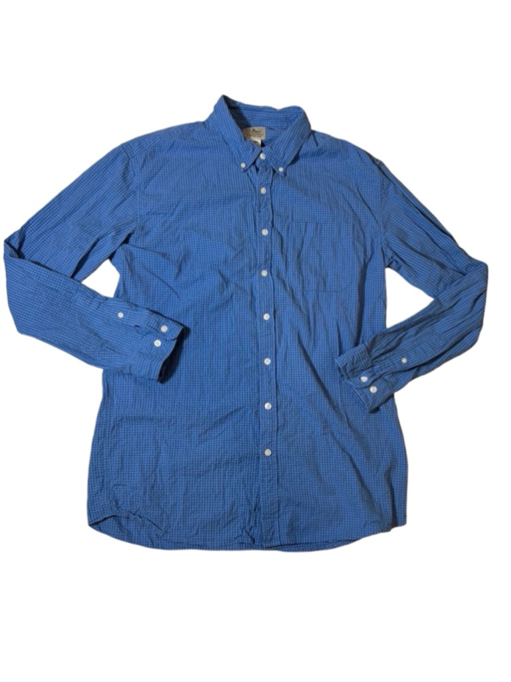 L.L.Bean Blue Gingham Check Button Down Shirt Traditional Fit Cotton L Tall